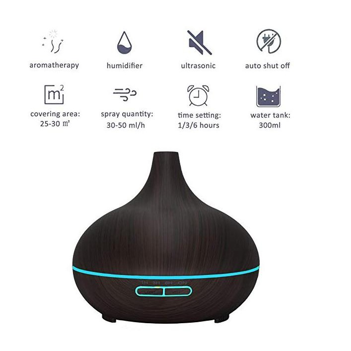 Máy khuếch tán tinh dầu vân gỗ nâu có remote Home&amp;Spa + tặng 1 lọ tinh dầu xả - Home and Garden