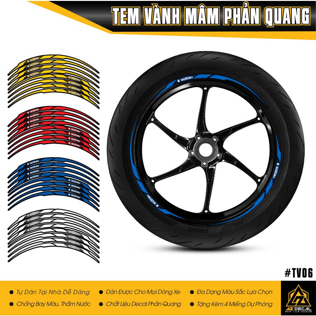 Tem Dán Vành Xe Suzuki | TV06 | Decal Dán Mâm Xe Máy Chất Liệu Chống Nước, Bền Màu, Bám Dính Chắc