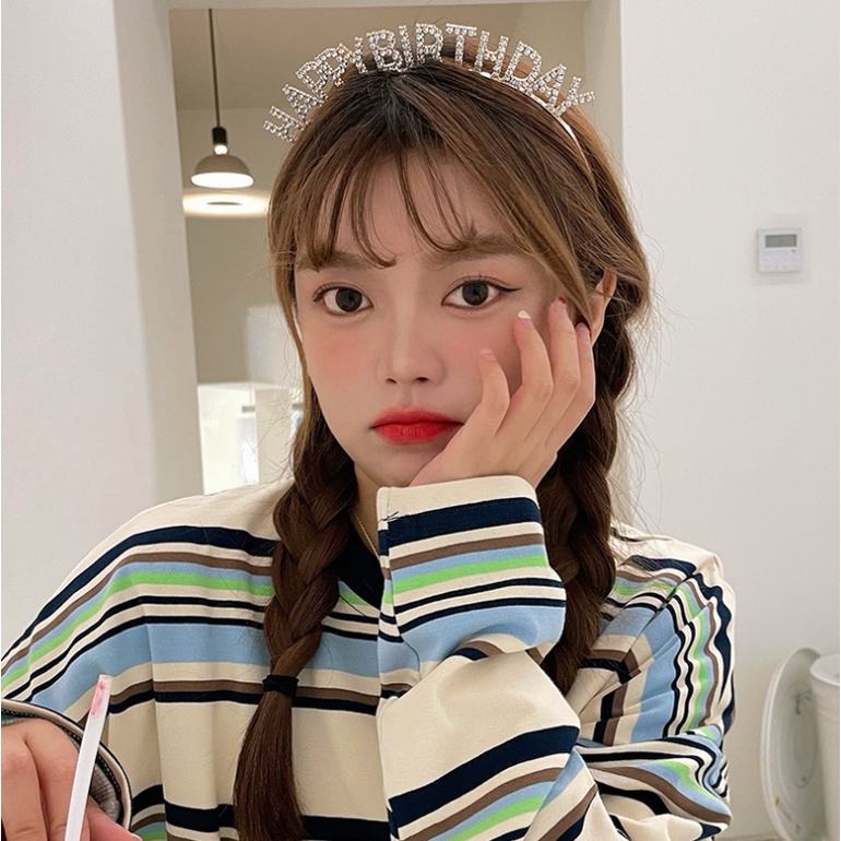 Băng đô cài tóc hình chữ Happy Birthday đính đá long lanh cho nữ