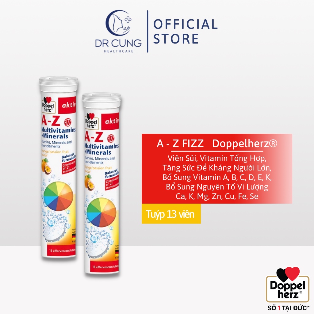 A Z Fizz - Viên Sủi, Vitamin Tổng Hợp, Vitamin C, 3B, Tăng Sức Đề Kháng, Doppelherz (Tuýp 13 viên) [Hàng Đức Chính Hãng]