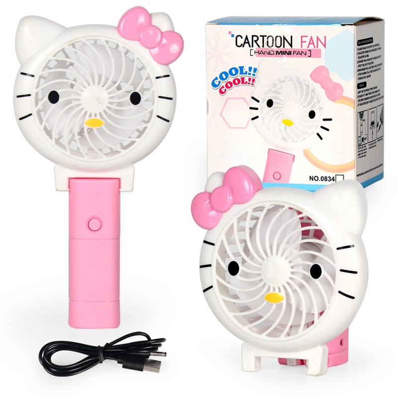 Quạt Mini Cầm Tay Pin Sạc Doremon Kitty Gấp Gọn Được