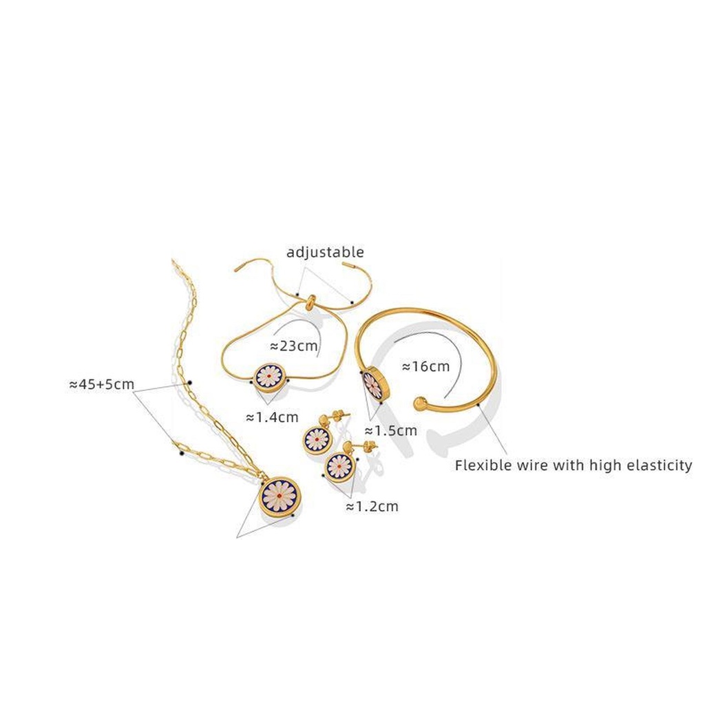 Dây chuyền bằng thép titan mạ vàng 18K họa tiết hoa cúc tráng men nhiều màu sắc tinh xảo phong cách trung cổ cho nữ