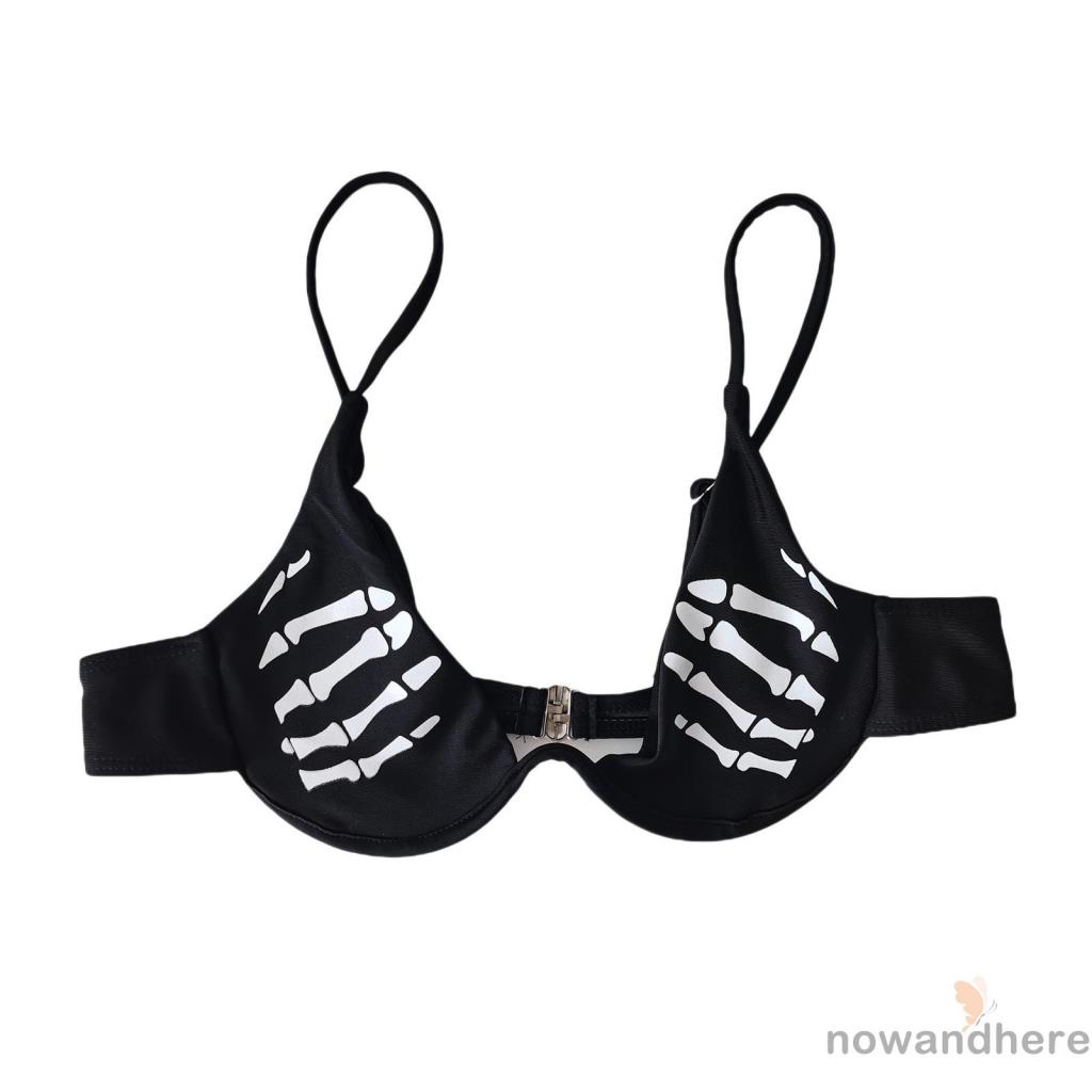 Bộ đồ bơi hai mảnh cổ chữ V khoét sâu có đệm lót eo co giãn in họa tiết đầu lâu thời trang cho nữ | BigBuy360 - bigbuy360.vn