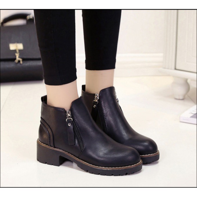Boots nữ thấp cổ có khóa, giày boot nữ lót lông hàn quốc | BigBuy360 - bigbuy360.vn