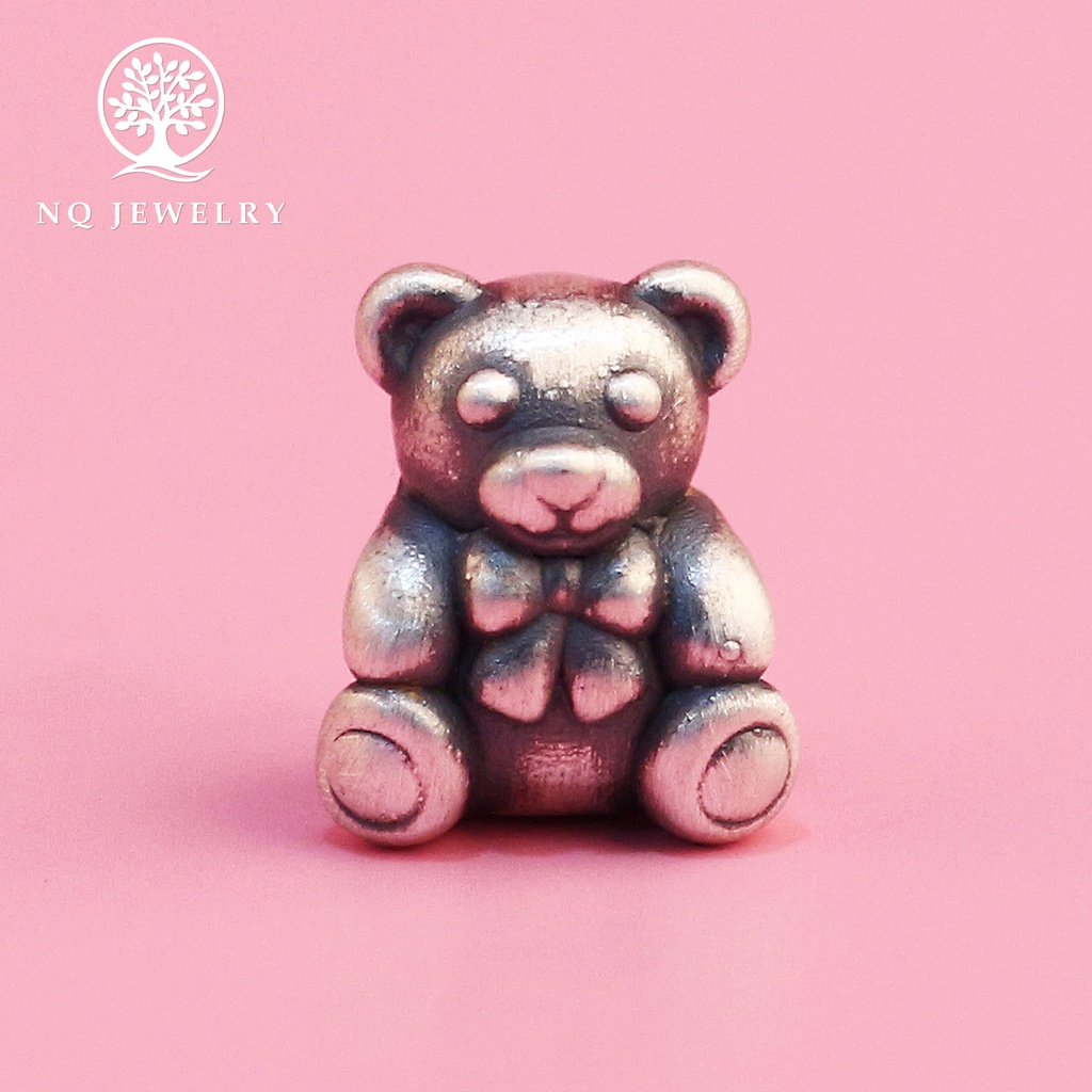 Charm bạc xỏ ngang gấu đáng yêu - NQ Jewelry