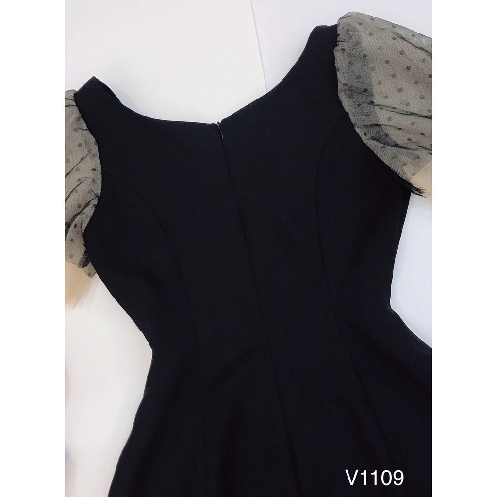 [ xả kho ] MiD Đầm đen xòe tay lưới V1109