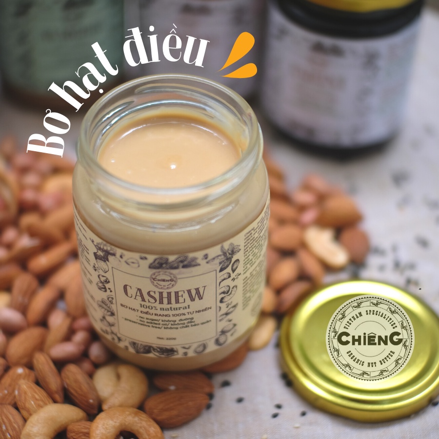 Bơ Hạt Điều Không Đường, Ăn Kiêng, Eat Clean Healthy, Nguyên Chất - Natural Cashew Butter- CHIÊNG FOOD - 500g/ 220g/120g