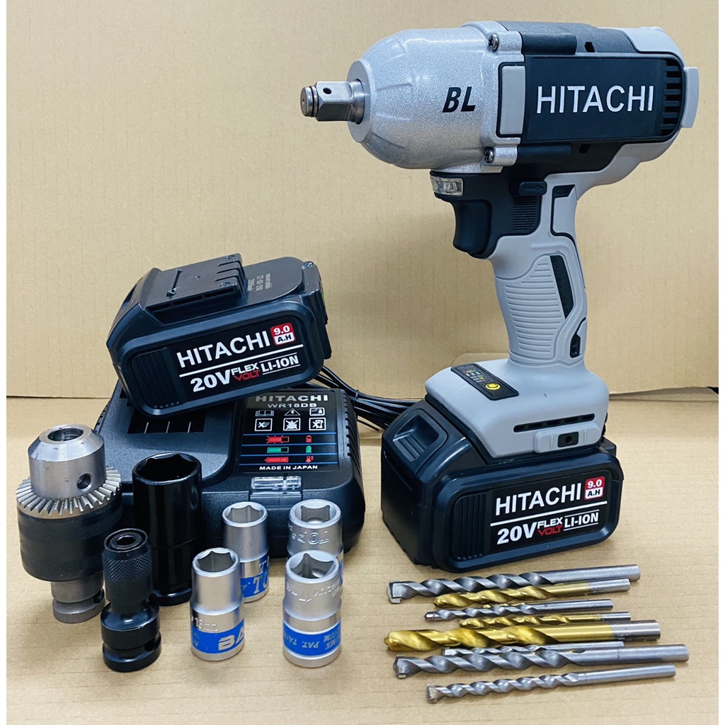 Máy siết bulong dùng pin không chổi than HITACHI 1000NM - Tặng kèm bộ phụ kiện 17 chi tiết cao cấp