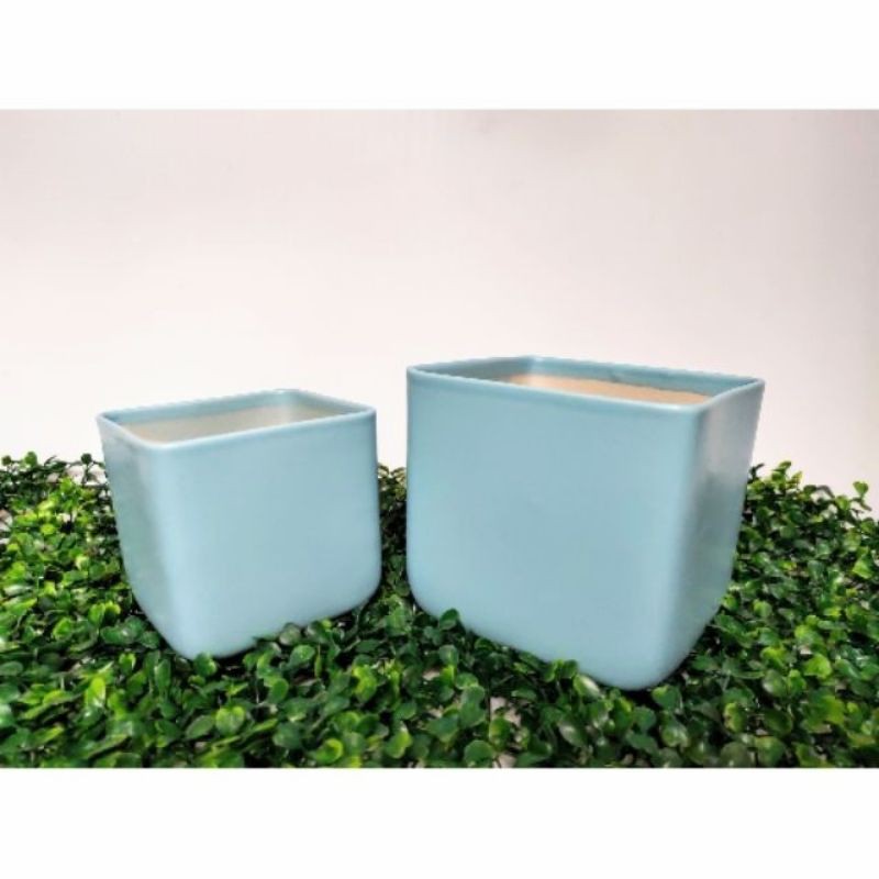 Chậu sứ hình vuông hiện đại, độc đáo, men lạnh trơn, trồng cây phong thủy, cây để bàn siêu sang