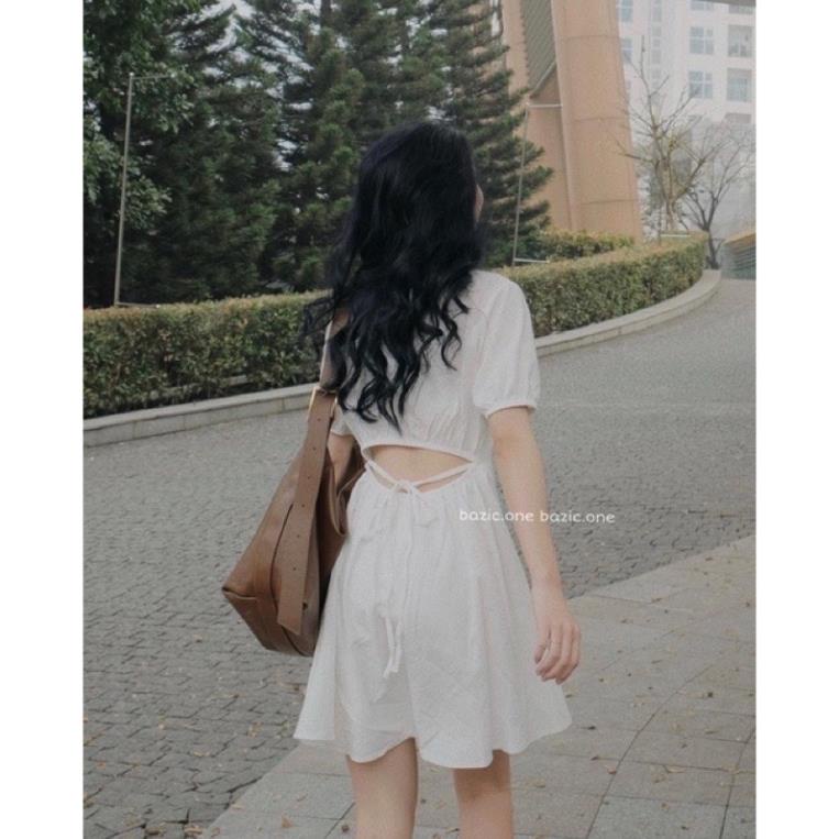 [XẢ KHO] Váy Sơ Mi Cổ Đức Hở Lưng Buộc Dây(Hàng Có Sẵn, Ảnh Thật)