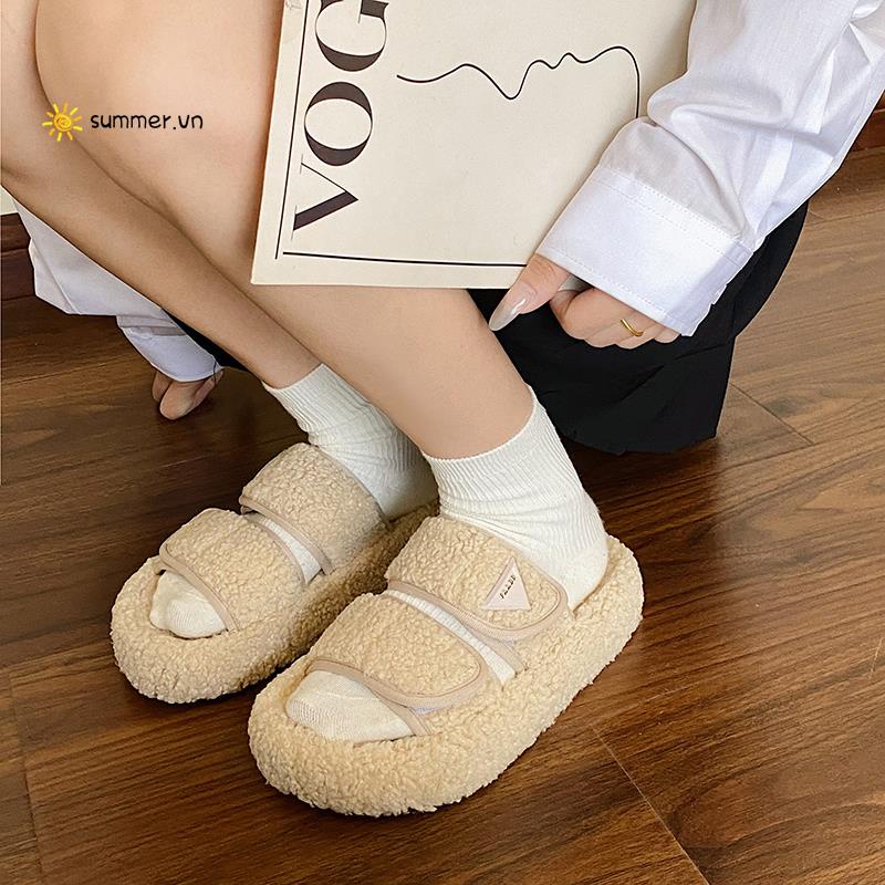 Dép Bông Cotton Đế Dày Tăng Chiều Cao Thời Trang Thu Đông 2022 Phong Cách Mới Cho Nữ