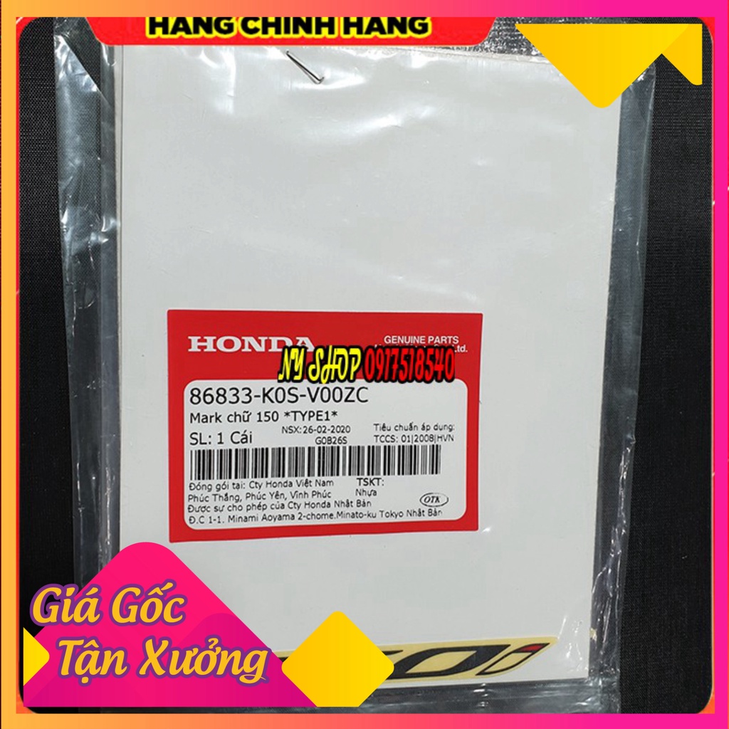 Tem chữ 150i Honda SH 2020 - Sh 2021 - SH 2022 CHÍNH HÃNG MÃ K0S  Hàng Honda Chính Hãng (Ảnh Sp thật)