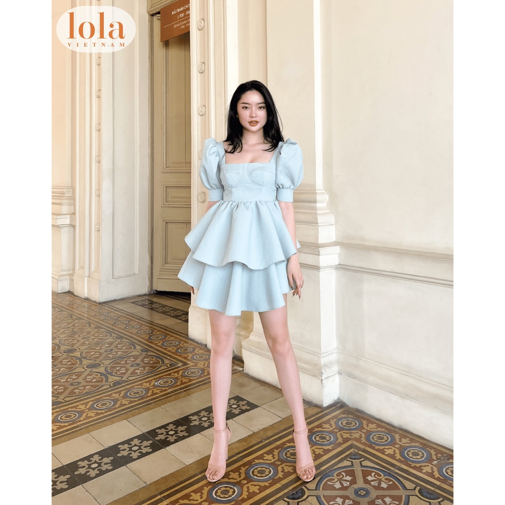 Đầm Xòe Tay Phồng LOLA VIETNAM Cổ Vuông Xếp Tầng Tay Phồng Lolita Váy Thiết Kế Đi Tiệc Cưới Sang Chảnh Siêu Xinh DA09
