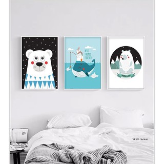 Bộ 3 tranh canvas treo tường hình gấu bắc cực đáng yêu TTC3012 - 30 x 45 cm x 3 tranh