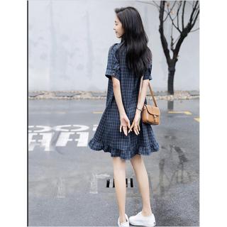 Đầm sơ mi ca rô ngắn tay thời trang nữ tính