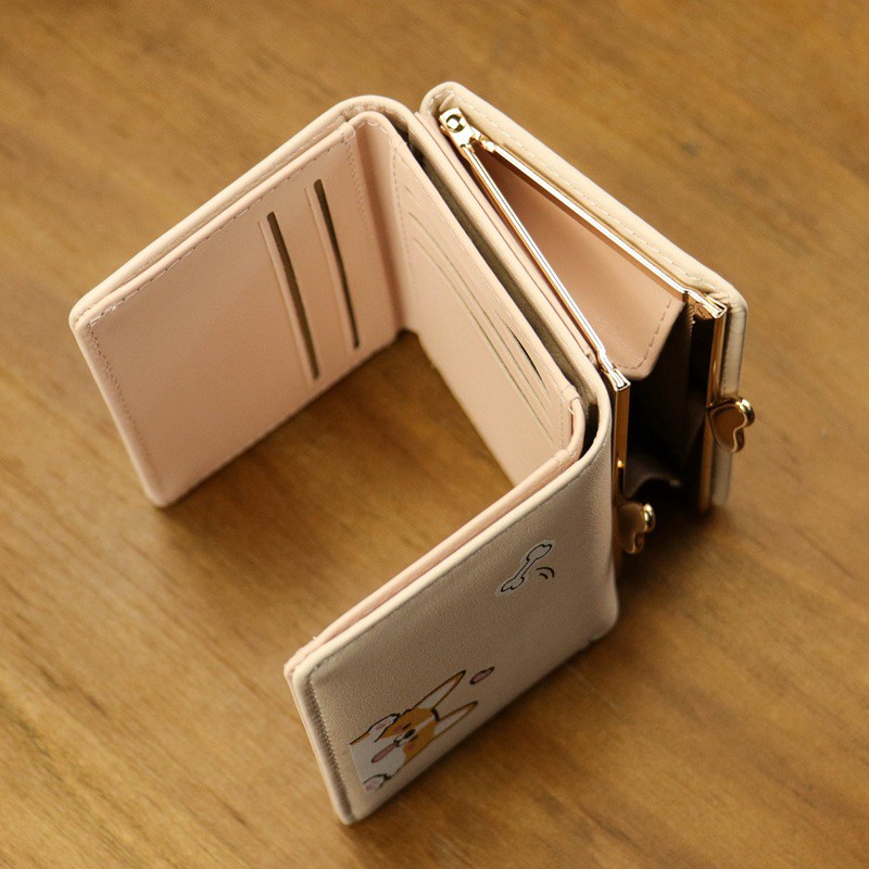 Ví nữ mini cute GENZZZ họa tiết Corgi thiết kế khóa trái tim nhiều ngăn tiện lợi V011