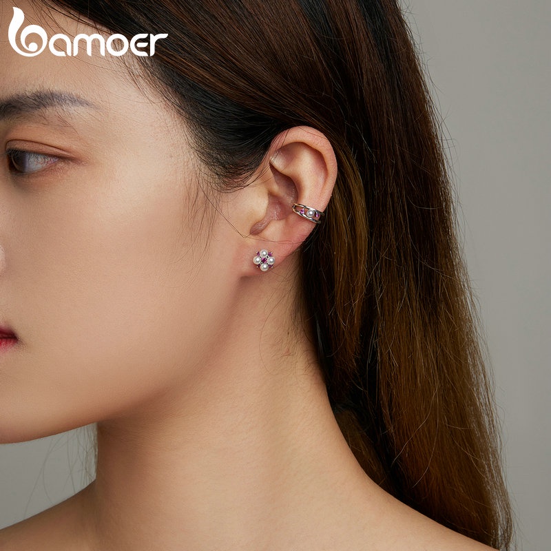 BAMOER Set Bông Tai Bạc 925 HìNh Vỏ ỐC Và Hoa ThờI Trang Cho Nữ