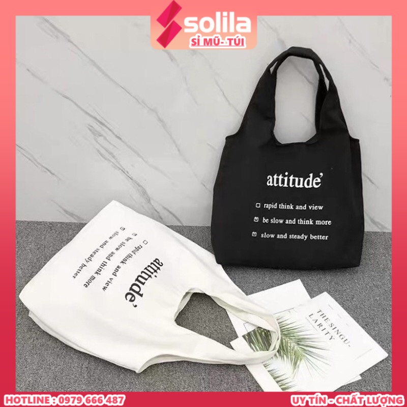[HÀNG LOẠI A] Túi tote vải canvas Attitude liền quai không khóa miệng túi đi học đi chơi phong cách free style