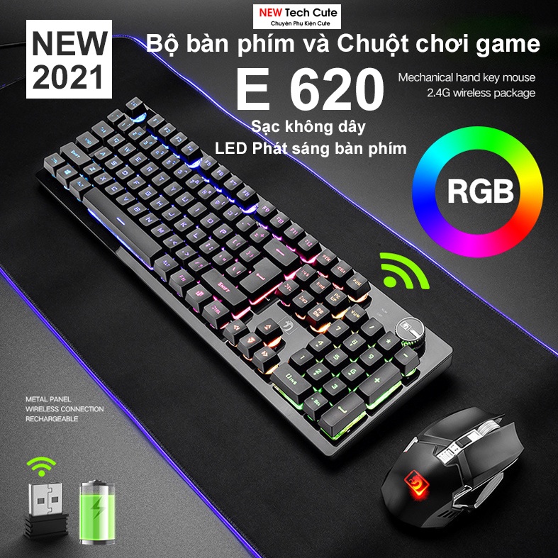 COMBO Bàn Phím Chuột E620 KẾT NỐI KHÔNG DÂY | SIêu phẩm mới chơi GAME  LED sáng ấn tượng | Pin trâu giúp chuột chơi lâu