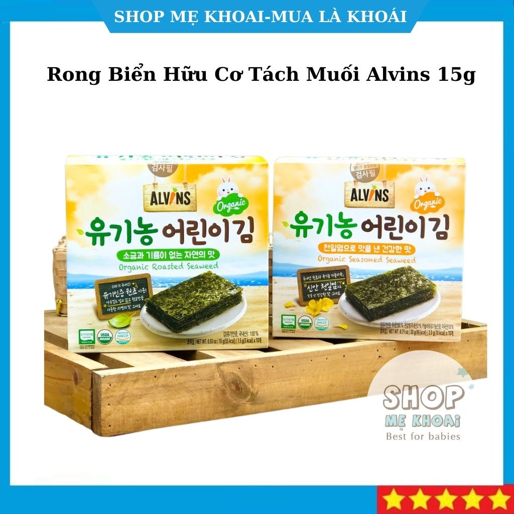 Rong biển ăn liền,Rong biển cuộn cơm, Rong biển tách muối hữu cơ Cho Bé Ăn Liền cho bé ăn dặm Alvins Hàn Quốc-Lẻ 1gói