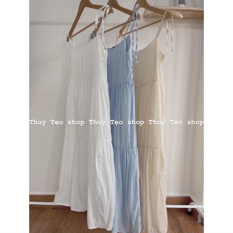 VÁY HAI DÂY TƠ MỊN MÁT - VÁY MAXI HAI DÂY CHẤT ĐẸP 3 MÀU TRẮNG/XANH/BE | BigBuy360 - bigbuy360.vn