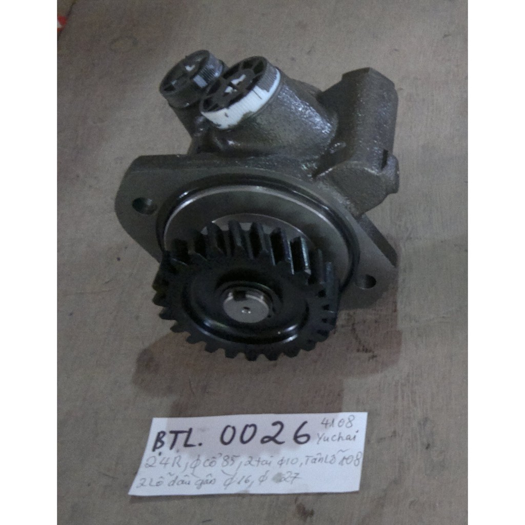 Bơm trợ lực láI xe ben Thaco 6 tấn, MS 4108(D0500-3407010F), 24 răng, quay trái, 2 lỗ dầu gần M16*M20. Hàng Yuchai