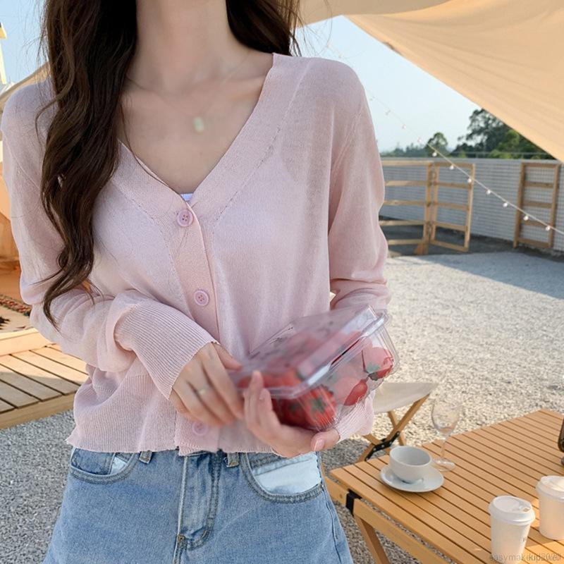 Áo Khoác Cardigan Dệt Kim Mỏng Dáng Rộng Cổ Chữ V Thời Trang Cho Nữ | BigBuy360 - bigbuy360.vn