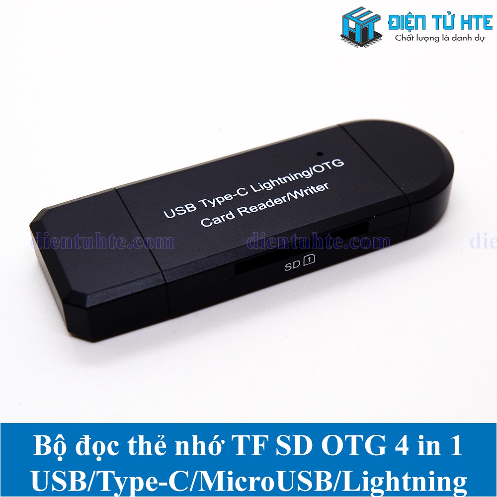 Bộ đọc thẻ nhớ TF SD OTG 4 in 1 USB/Type-C/MicroUSB/Lightning YC-350
