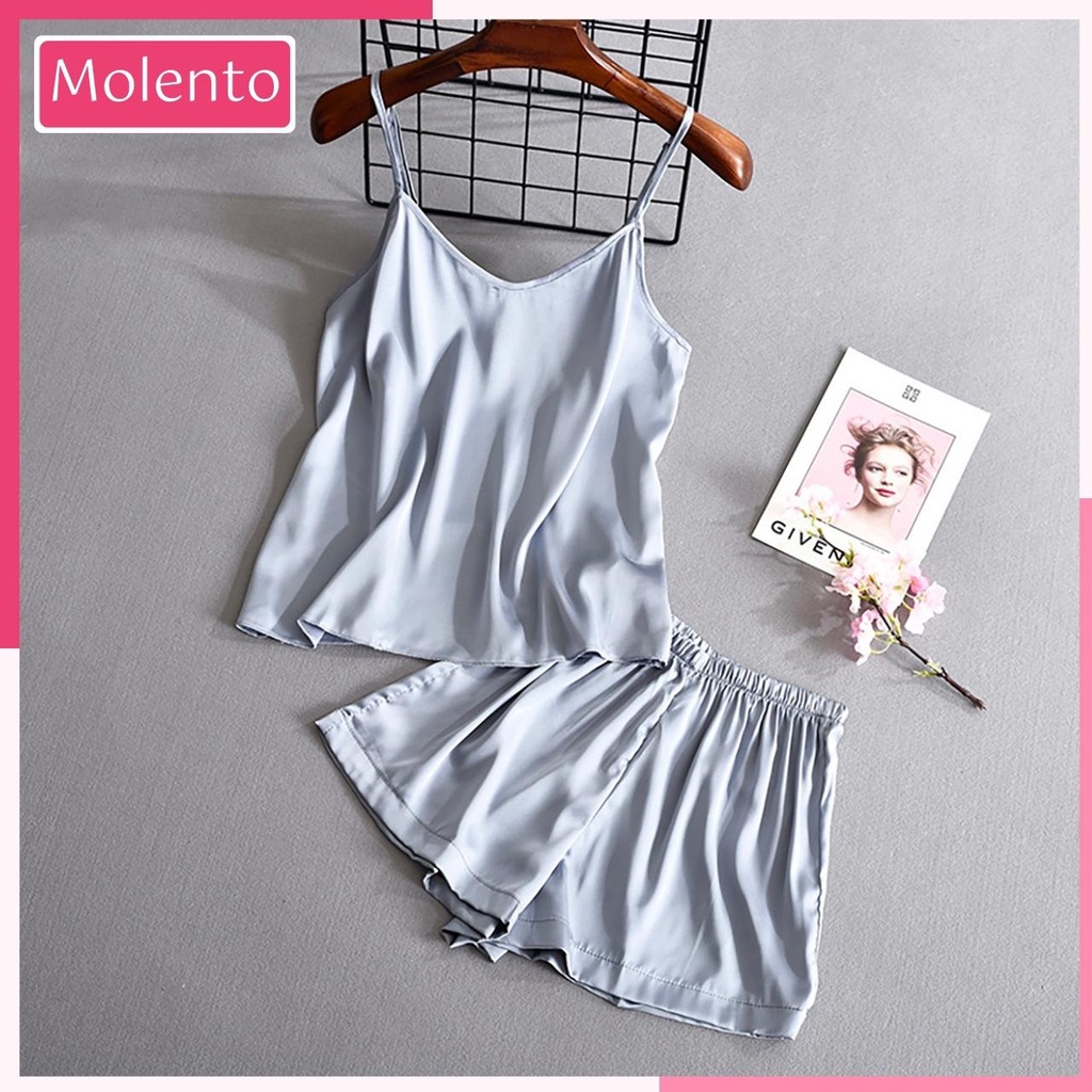 Đồ Ngủ Nữ 2 Dây Lụa Satin Cao Cấp Molento Bộ Pijama Mặc Nhà Nhẹ Nhàng Thoải Mái Không Nhăn - M20