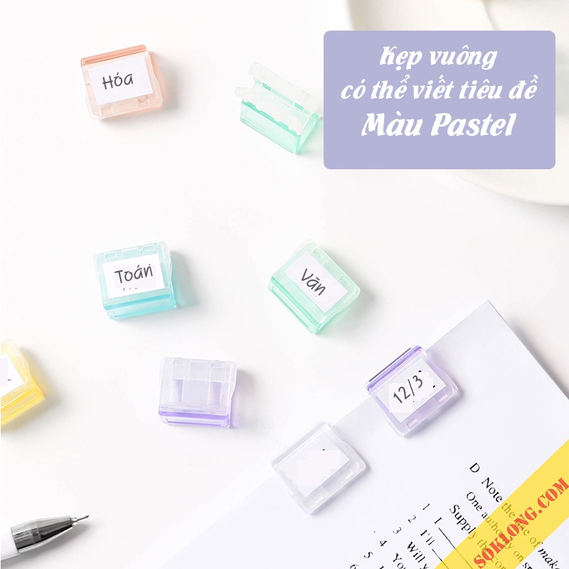Kẹp tài liệu cài bấm nhựa mini Pastel K77 Kẹp cài giữ tài liệu vuông trong suốt màu pastel