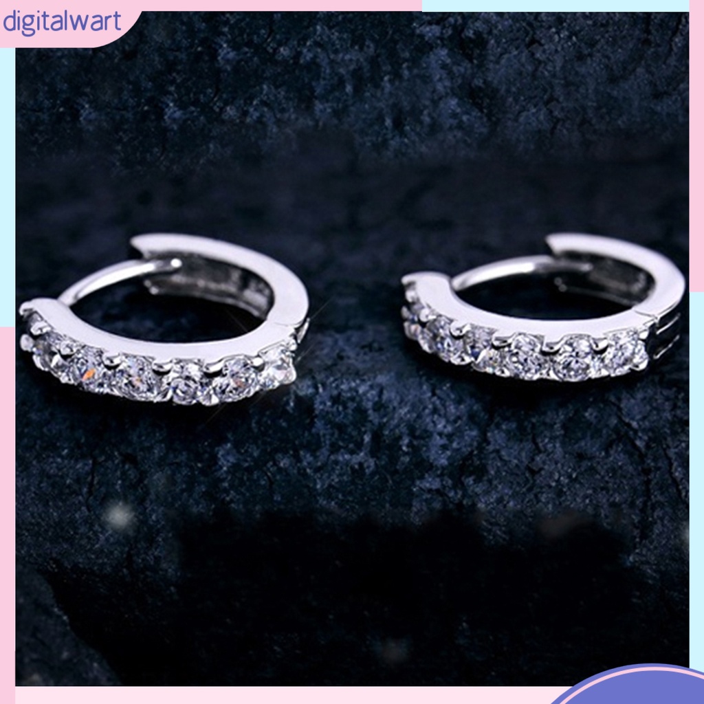 Cặp khuyên tai hình tròn mạ bạc đính đá quý nhân tạo lấp lánh sang trọng dành cho nữ