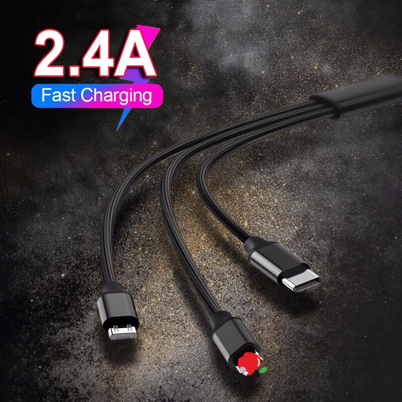 Dây cáp sạc nhanh 2.4A S P 3 trong 1 dây dủ cho điện thoại samsung, xiaomi không nóng máy