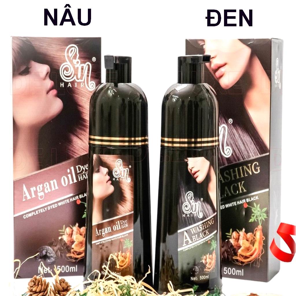 Dầu gội đen tóc 500ml, dầu gội phủ bạc nâu tóc Sin hair