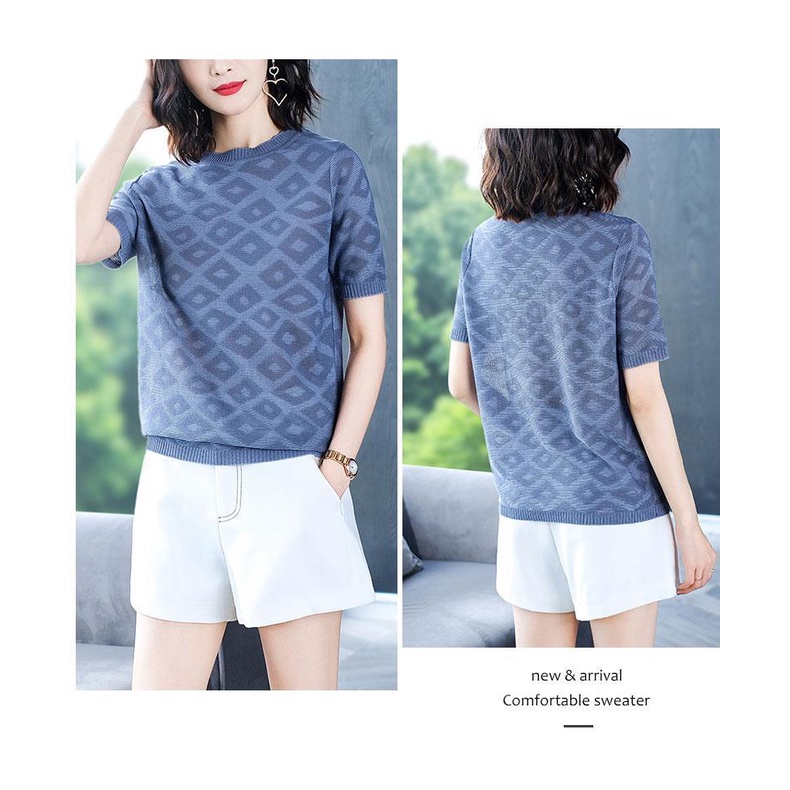 Áo thun dệt kim mỏng tay ngắn thời trang mùa hè cho phụ nữ trung niên