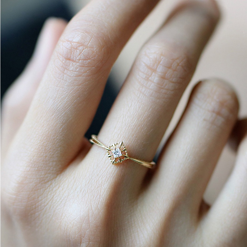 Nhẫn Cưới Bằng Thép Titan Mạ Vàng Bạc S925 Đính Đá Zircon Đơn Giản Thời Trang Cho Nữ