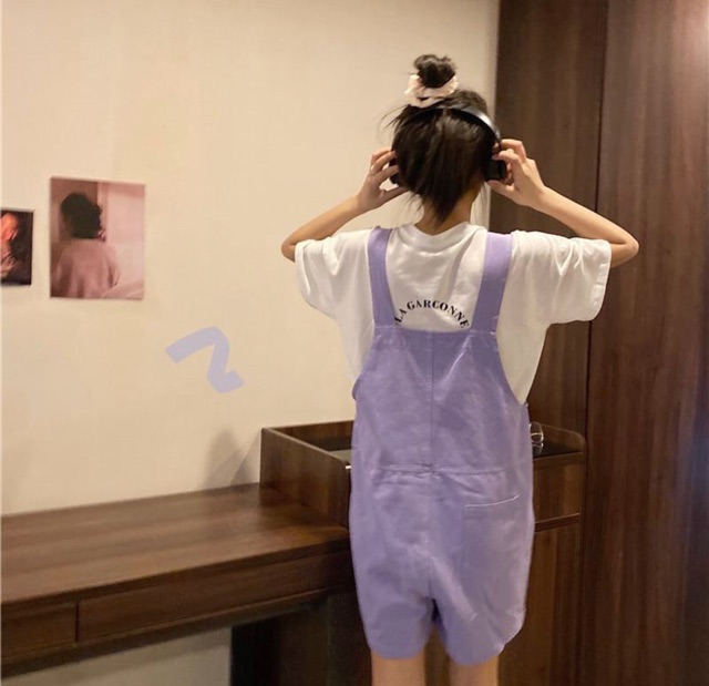 [SẴN] [SALE] Quần Yếm Ulzzang Hàn Quốc Màu Tím/Trắng Hot Trend | BigBuy360 - bigbuy360.vn