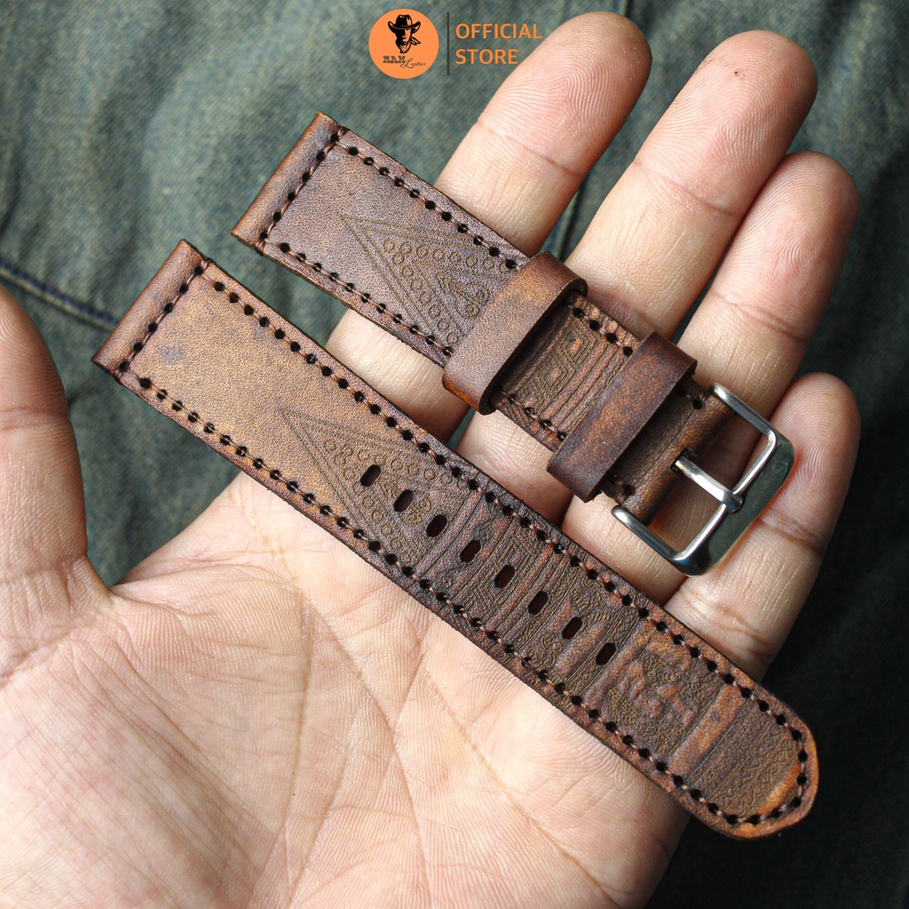 Dây đồng hồ trống đồng da bò vegtan 2022 màu nâu socola - RAM Leather