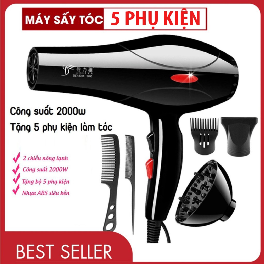 [ SET 5 PHỤ KIỆN] Máy Sấy Tóc Tạo Kiểu Deliya Công Suất Lớn 2200W