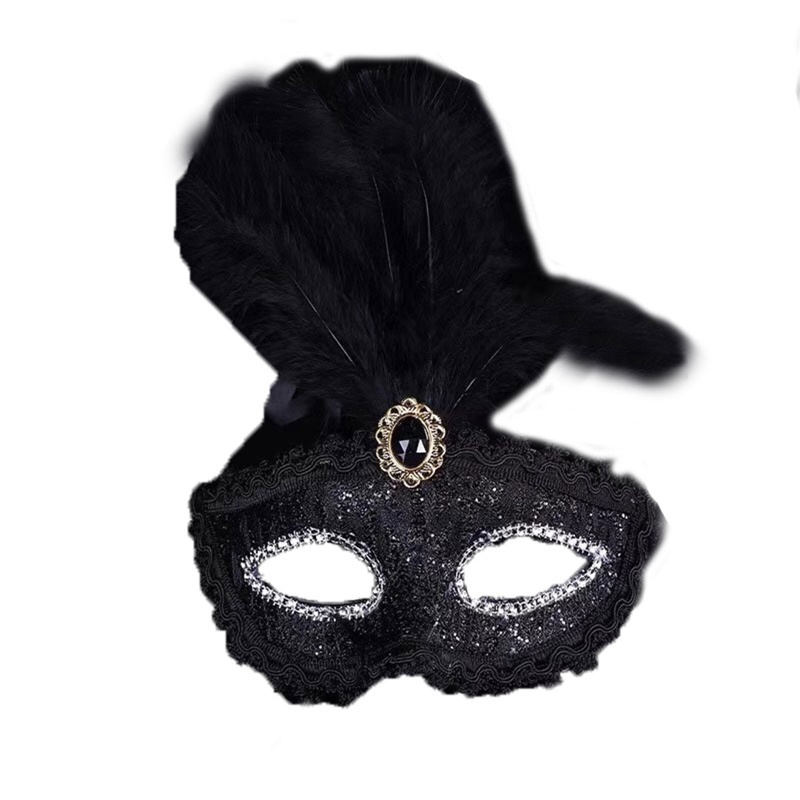 Cài Tóc Nửa Mặt Đính Lông Vũ Hóa Trang Halloween