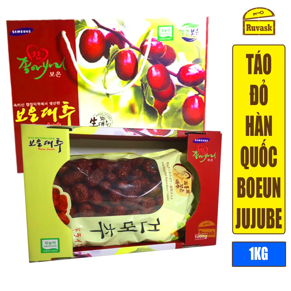 [MẪU MỚI 2020] Táo Đỏ Hàn Quốc Sấy Khô Samsung Boeun Jujube 1KG + Tặng Kèm Túi Đựng Hộp Làm Quà Biếu - Ruvask