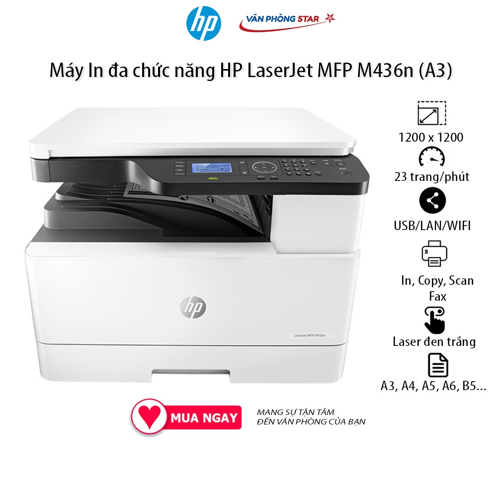 Máy in Laser đa chức năng HP LaserJet MFP M436n A3 tại Vanphongstar tốc độ in 23 trang/phút, copy 23 cpm, scan 30 ipm