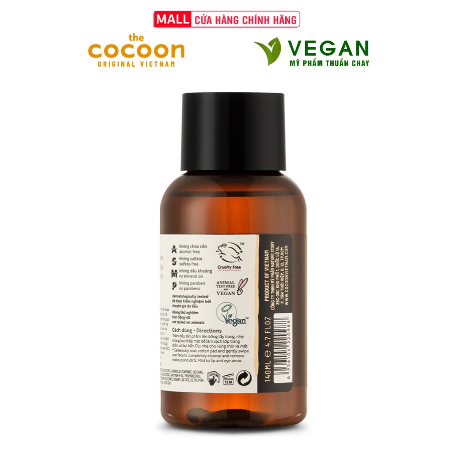 Nước tẩy trang bí đao cocoon 140ml thuần chay sạch bụi bẩn và dầu thừa da mụn