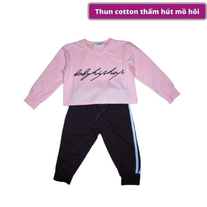 Bộ đồ croptop cho bé gái dễ thương in chữ hiphop từ 9-42kg. Áo croptop bé gái. Quần dạng thể thao -Tomchuakids