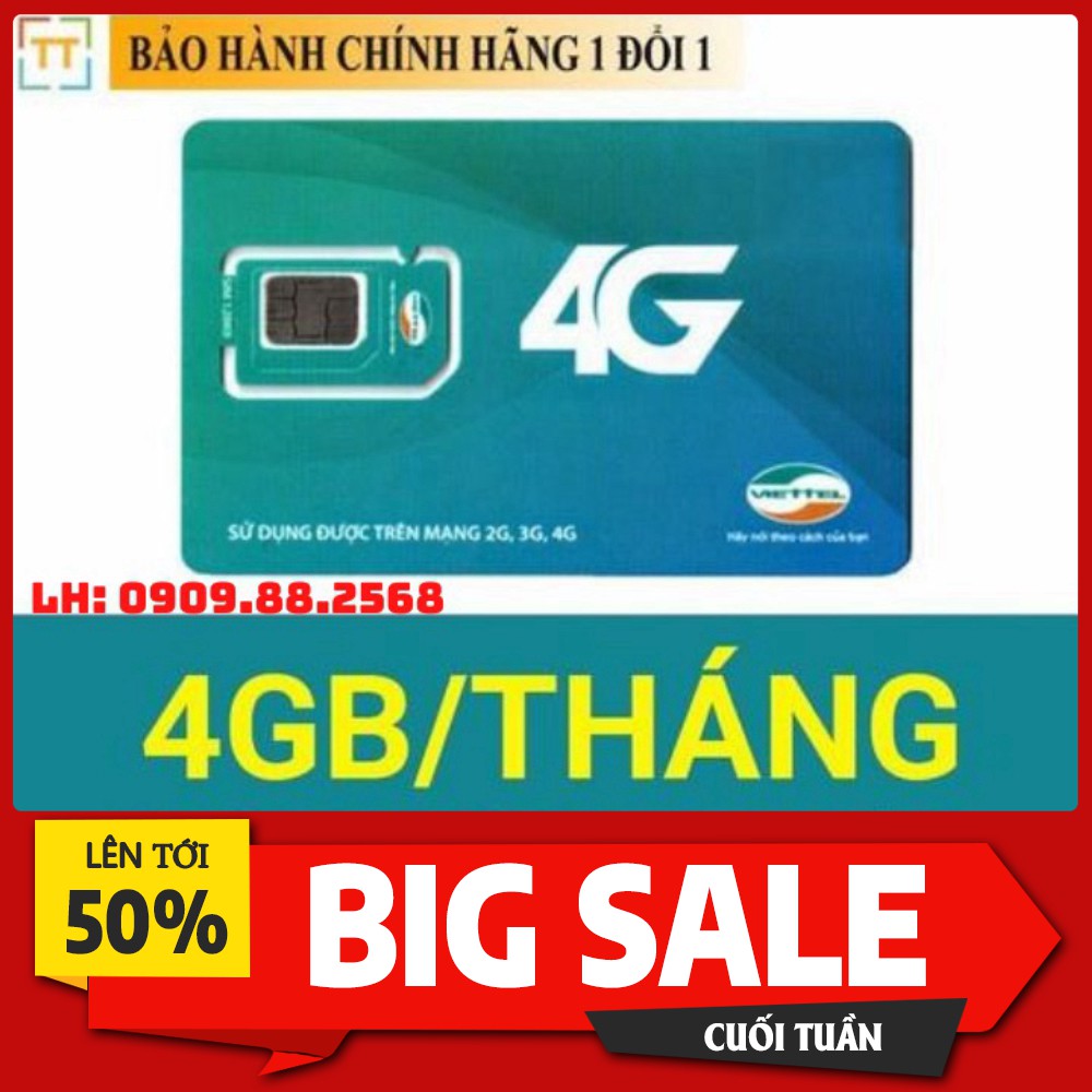 Sim 4G Viettel D500 4Gb/tháng Trọn Gói 1 Năm Không Nạp Tiền