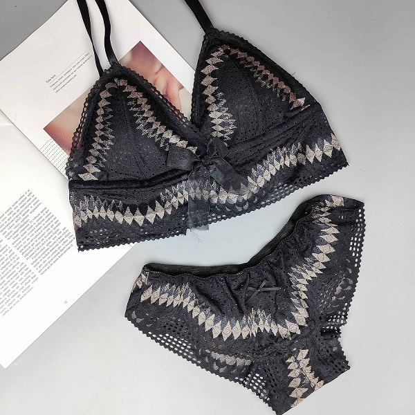 Bộ đồ lót ren sexy🔥 NS140 ren đen gân hoa văn không gọng mút vừa gợi cảm quần tam giác Nhà Sò Bra.co