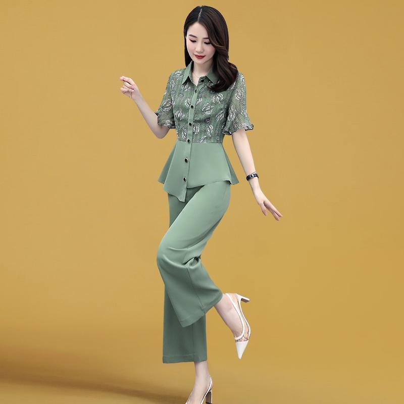 Single /suit women's small 2022 new summer temperament thin women's summer fashion wide leg pants two-piece set
