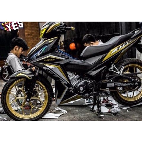 Tem trùm exciter 150 đen trắng vàng nhám - Độ dán team trùm decal xe máy ex150 - Team trùm decal xe 