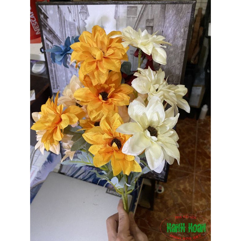 Cành hoa cúc thược dược 7 bông - Hoa giả cao cấp