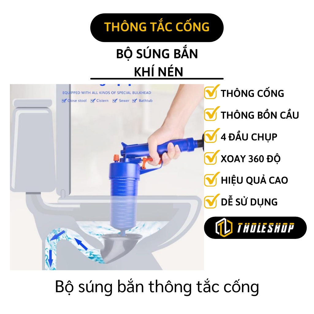 Thông Tắc Cống - Bộ Súng Bắn Thông Tắc Bồn Cầu, Chậu Rửa Chén 4 Đầu Quay 360 5650