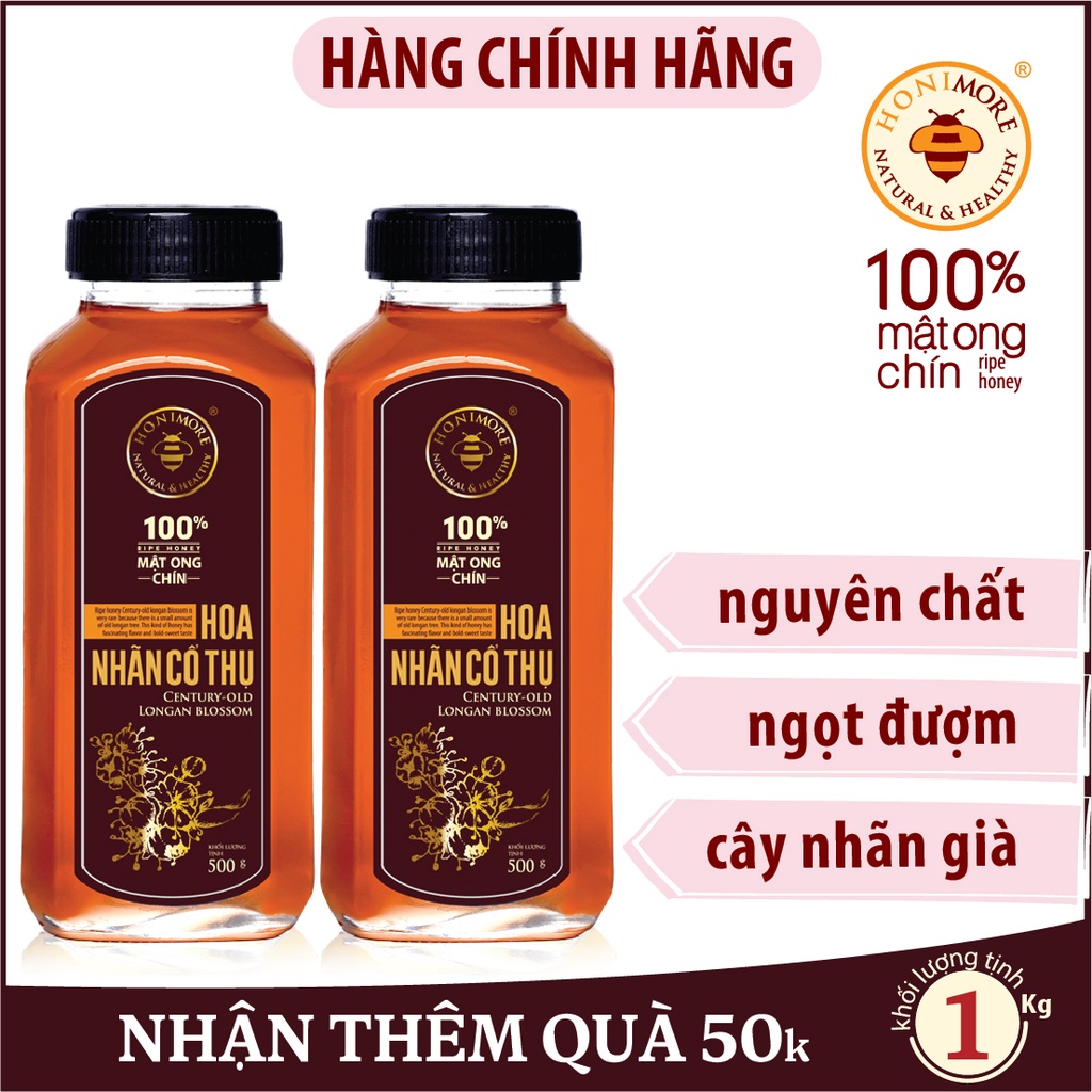 Set 2 chai Mật ong nguyên chất Nhãn Cổ Thụ Honimore 500g - giúp tăng cường đề kháng